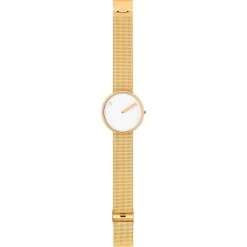 Picto - Weiße Scheibe mit Netzband aus mattem IP-Gold - 40 mm