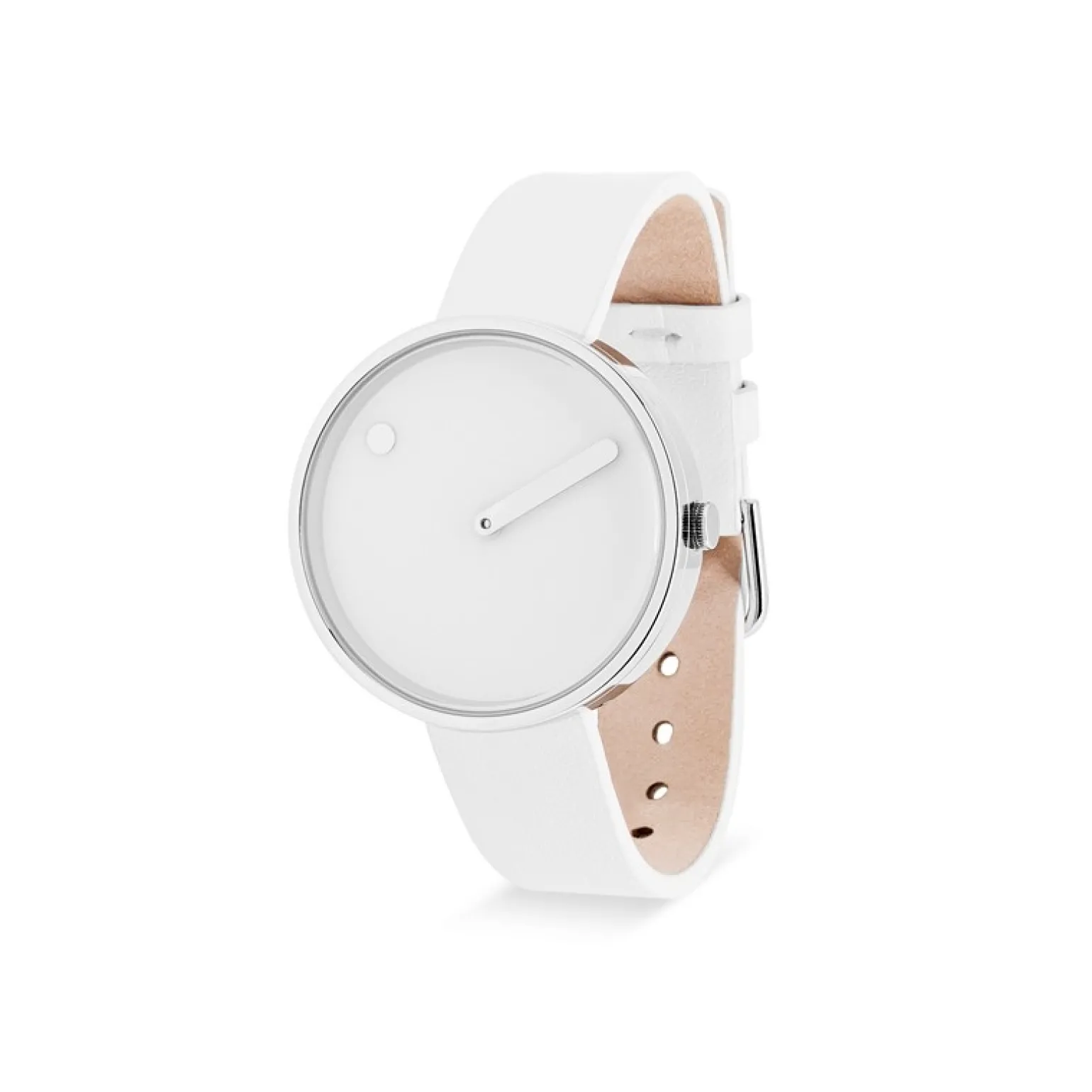 Picto - Weißes Zifferblatt mit weißem Lederband und Stahl - Größe wählen