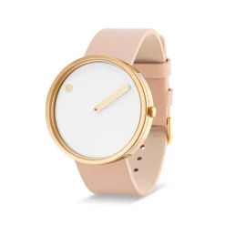 Picto - Weißes Zifferblatt mit nudefarbenem Lederarmband 40mm