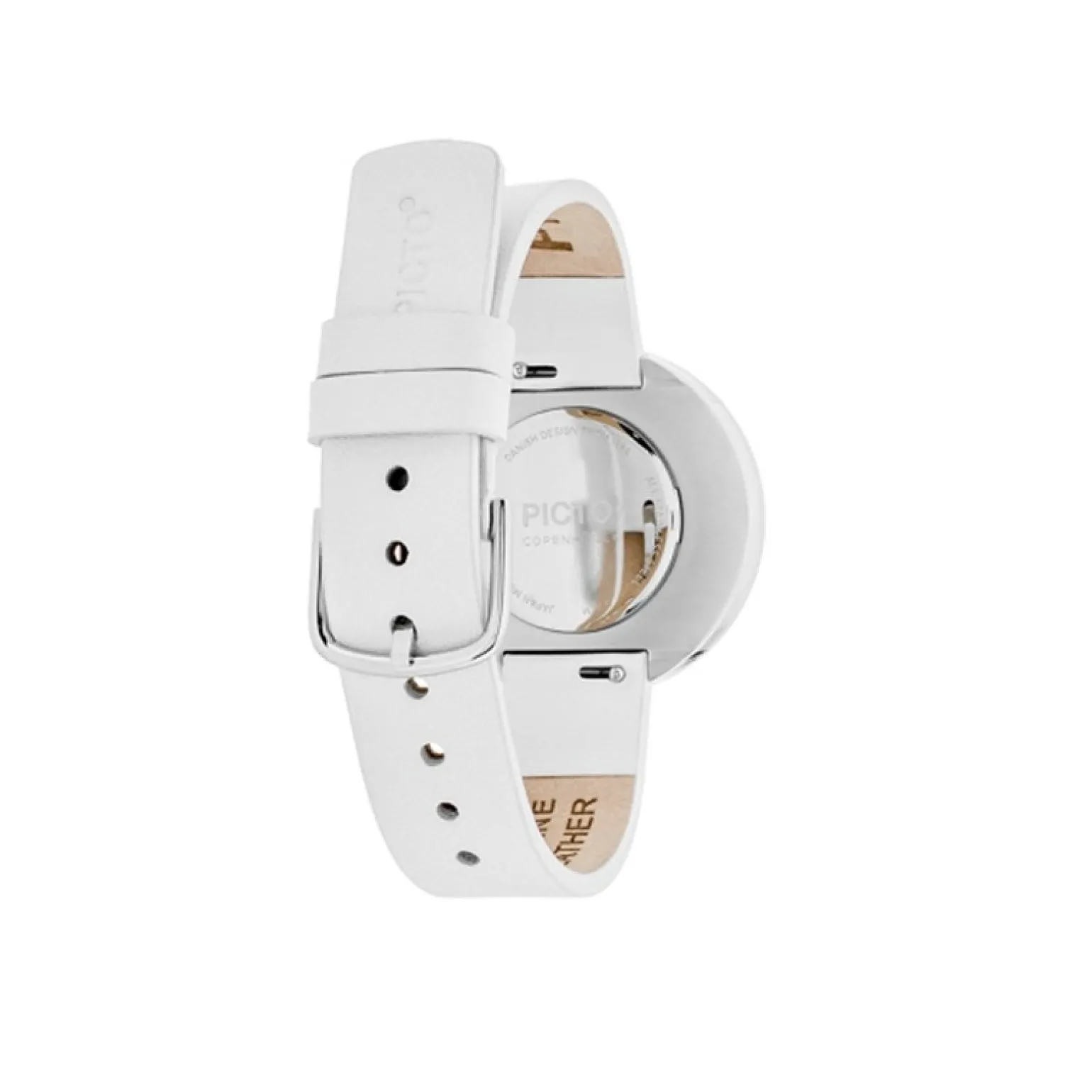 Picto - Weißes Zifferblatt mit weißem Lederband und Stahl - Größe wählen