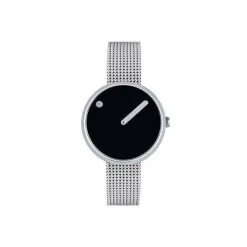 Picto Uhr - Schwarzes Zifferblatt, mattes Stahlnetzarmband