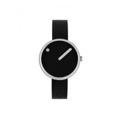 Picto Uhr - Schwarzes Zifferblatt, mattes IP-Stahlnetzarmband