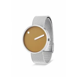 Picto Uhr - Senffarbenes Zifferblatt, Stahlnetzarmband - 30-40 mm