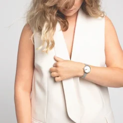 Picto Uhr - Weißes Zifferblatt, mattes Stahlnetzarmband