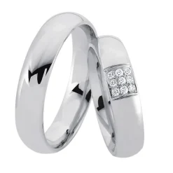 Rhodinierte Eheringe aus Silber mit 9 Diamanten im Damenring