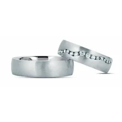 Ringe aus 14 Karat Weißgold - Seidenmatt mit 16 Brillanten