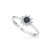 Scrouples - Ring in silber mit einer Rosette aus Blau und Weiß zirkonia