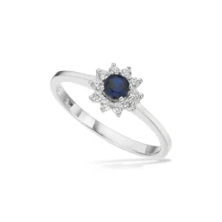 Scrouples - Ring in silber mit einer Rosette aus Blau und Weiß zirkonia