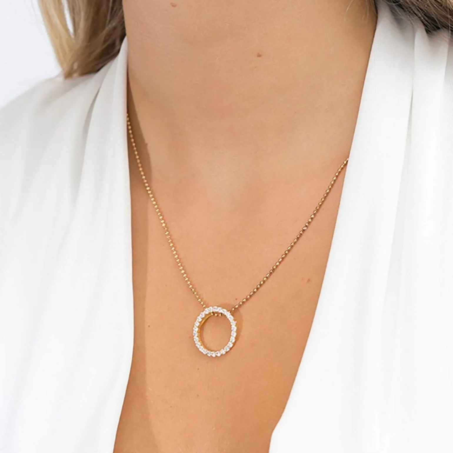 Sif Jakobs - Biella Pendant Halskette in vergoldetem Silber mit Zirkonia 45cm