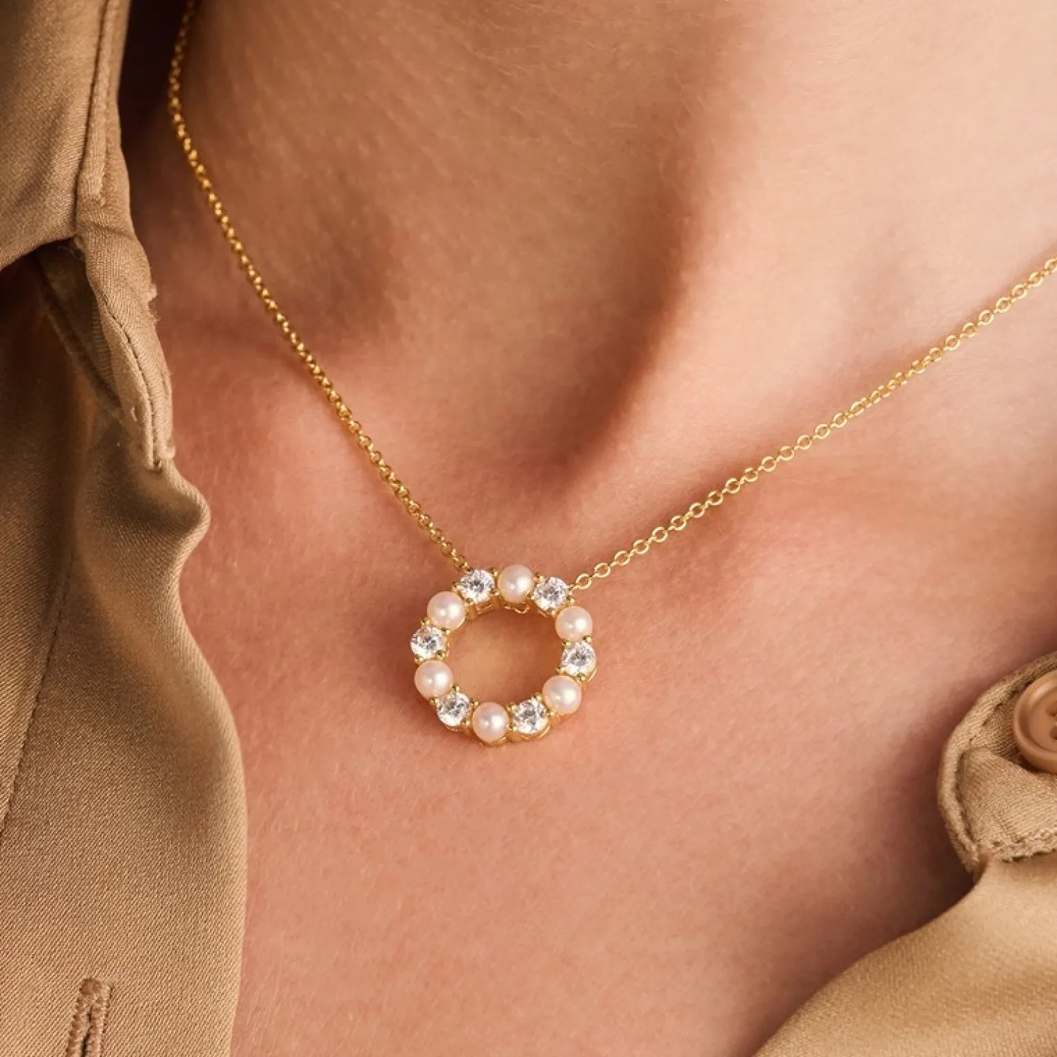 Sif Jakobs - Biella Perla Halskette aus vergoldete silber mit Perlen und zirkonia