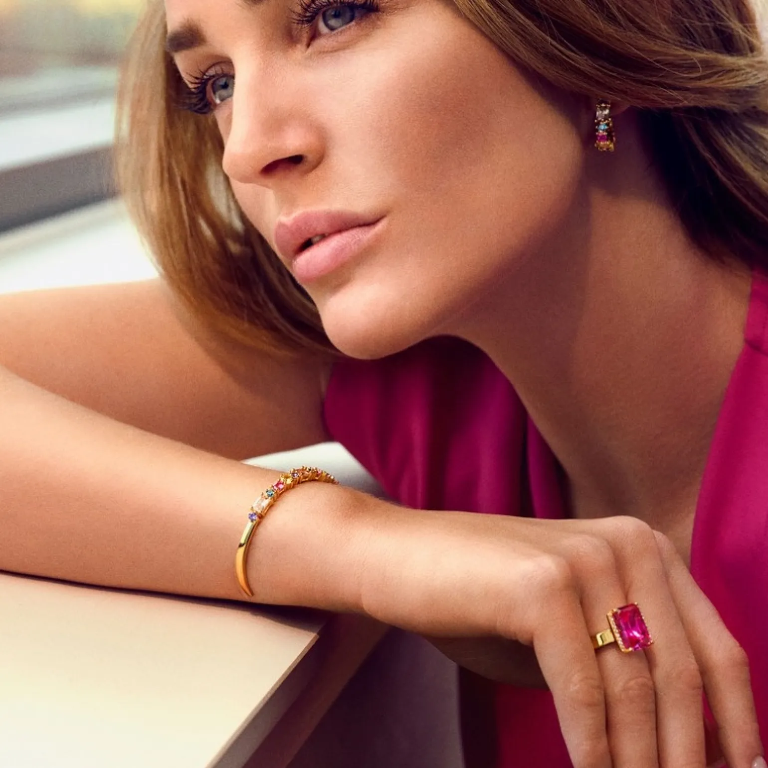 Sif Jakobs - Roccanoca Grande Ring mit pink Zirkonia in vergoldete silber