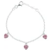 Silber Armband für Kinder mit 3 Herzen mit rosa Zirkonia
