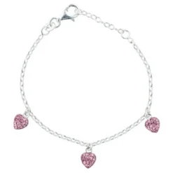 Silber Armband für Kinder mit 3 Herzen mit rosa Zirkonia