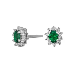 Silberne Ohrstecker mit Smaragd und Zirkoniumdioxid