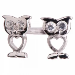 Silberohrring, Eule mit Zirkoniasteinen**