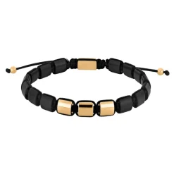 Son of Noa - Herrenarmband 3xSquare aus vergoldete Stahl mit schwarzem Onyx