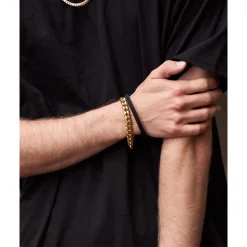 SON OF NOA - Herrenarmband aus mattem Stahl mit IP Gold 21cm**