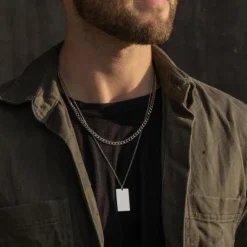 Son of Noa - Herrenhalskette mit quadratischem Anhänger in silber