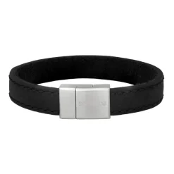 Son of Noa Herrenarmband aus schwarzem Leder mit Nähten - 19-23 cm