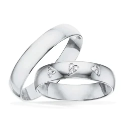 Trauringe in silber mit Diamanten in Herzen von insgesamt 0,045ct