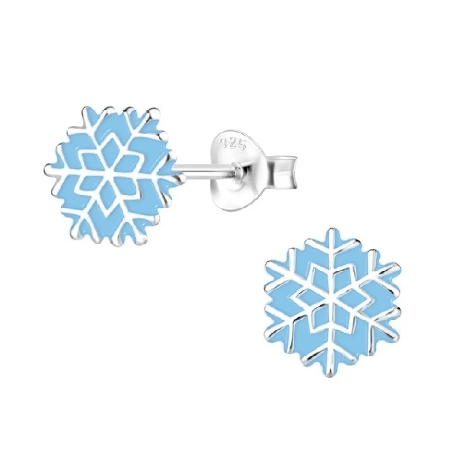 Weihnachts-Ohrringe - Blaue Schneeflocke in silber