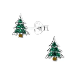Weihnachtsohrringe - Weihnachtsbaum mit dunkelgrünen zirkonia