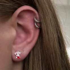 Weihnachtsringe - Weihnachtssocke in silber mit einem Weihnachtsmann